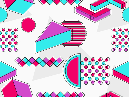 Memphis seamless pattern. Geometric elements memphis in the style of 80's. Isometric shapes. Vector illustrationのイラスト素材