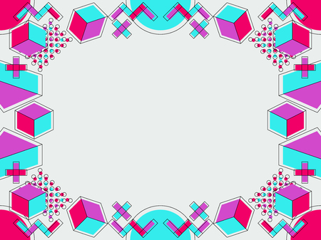 Memphis style frame. Geometric objects of the 80s. Design a template for invitations, leaflets and greeting cards. Vector illustrationのイラスト素材