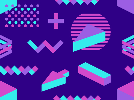Memphis seamless pattern. Geometric elements memphis in the style of 80's. Isometric shapes. Vector illustrationのイラスト素材