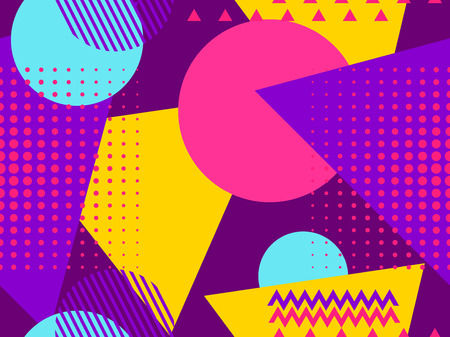 Memphis seamless pattern. Geometric elements memphis in the style of 80s. Points and dotted lines. Vector illustrationのイラスト素材