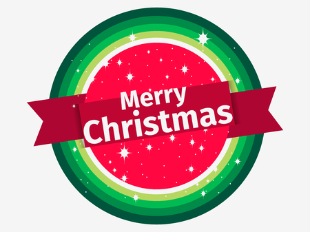 Merry christmas banner. Round sticker and ribbon on white background. Vector illustrationのイラスト素材