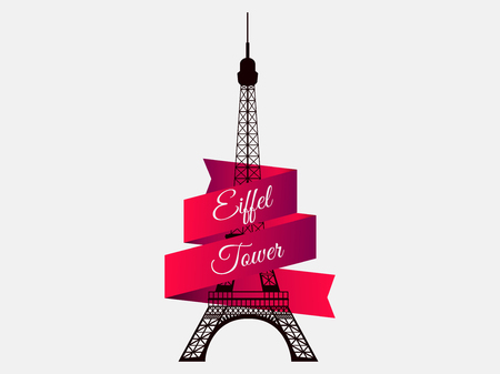 Eiffel Tower with ribbon. The symbol of France, a landmark of Paris. Vector illustrationのイラスト素材