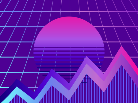Retro futurism background. Modern trend gradient. Synthwave. Retrowave. Vector illustrationのイラスト素材