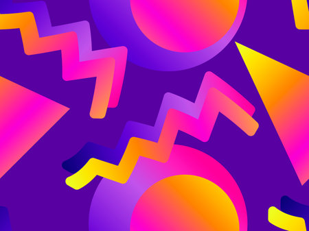 Futurism seamless pattern. Gradient shape in the style of 80s. Synthwave retro background....