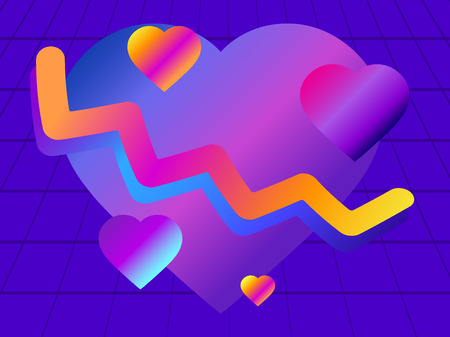 Heart with purple gradient retro 80s style. Liquid wave Futuristic background, modern trend. Synthwave, retrowave. Vector illustrationのイラスト素材