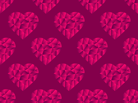 Polygonal hearts seamless pattern red color. Happy Valentine's day, 14th of February. Bright hearts with gradient. Vector illustrationのイラスト素材