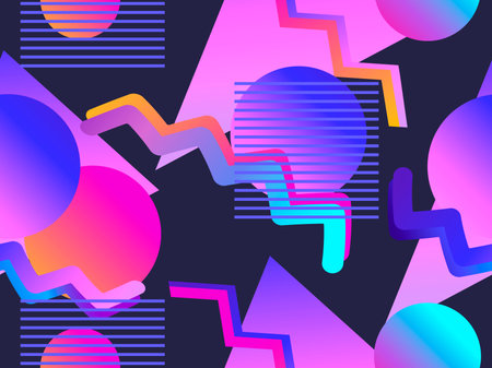 Memphis seamless pattern with gradient shape in the style of 80s. Synthwave, futurism background....