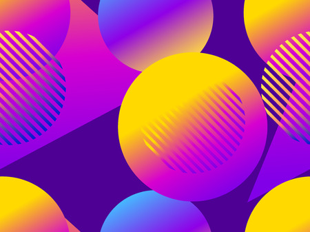 Geometric seamless pattern with gradient shapes. Zine culture abstract background. Retrowave. Vector illustrationのイラスト素材
