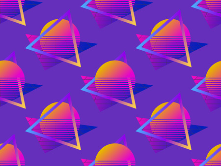 Futuristic seamless pattern. Gradient sun retro background 1980s style. Retrowave. Vector illustrationのイラスト素材