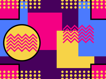Geometric seamless pattern in the memphis style of the 80s. Dots and dotted lines. Elements of style Bauhaus. Vector illustrationのイラスト素材