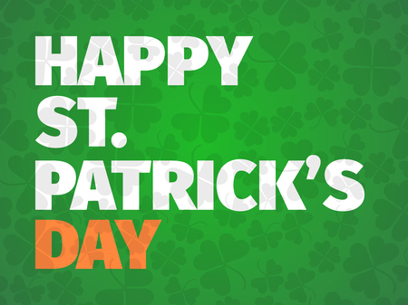 Happy Patrick's Day. Greeting card with clover leaves. Typographic poster with bold text and green gradient on background.Vector illustrationのイラスト素材
