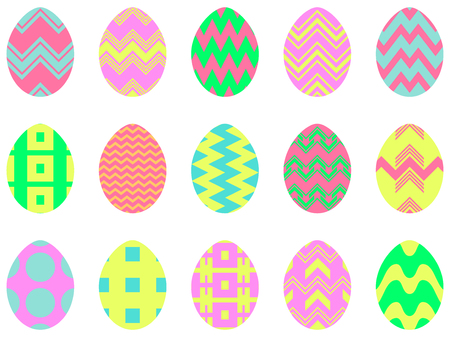 Happy Easter. Collection of Easter eggs with patterns on a white background. Vector illustrationのイラスト素材