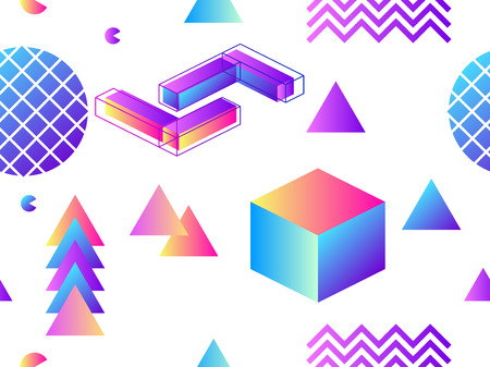 Memphis seamless pattern. Geometric elements memphis in the style of 80's. Background for promotional materials, postcards, banner and wrapping paper.のイラスト素材