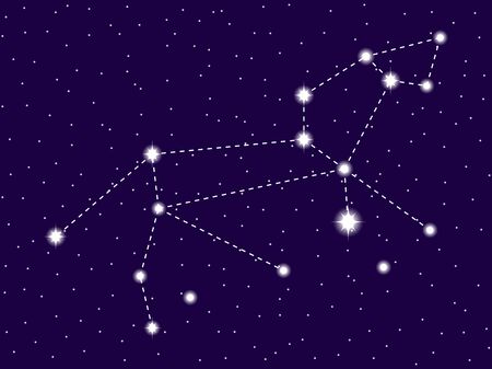 Leo constellation. Starry night sky. Cluster of stars and galaxies. Deep space. Vector illustrationのイラスト素材