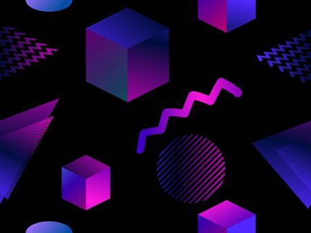 Memphis seamless pattern. Geometric shapes in the style of 80s, isometric. Background for print. Vector illustrationのイラスト素材