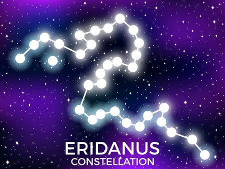Eridanus constellation. Starry night sky. Zodiac sign. Cluster of stars and galaxies. Deep space. Vector illustrationのイラスト素材