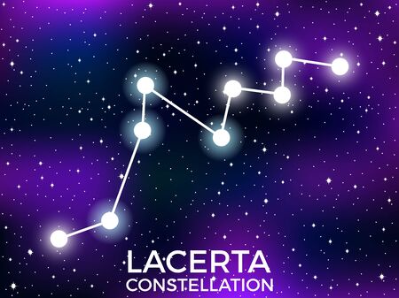 Lacerta constellation. Starry night sky. Zodiac sign. Cluster of stars and galaxies. Deep space. Vector illustrationのイラスト素材