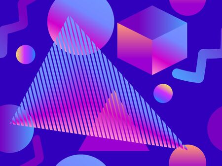 Geometric seamless pattern with gradient shapes in memphis style. Style of 80's. Synthwave, futurism background. Retrowave. Vector illustrationのイラスト素材