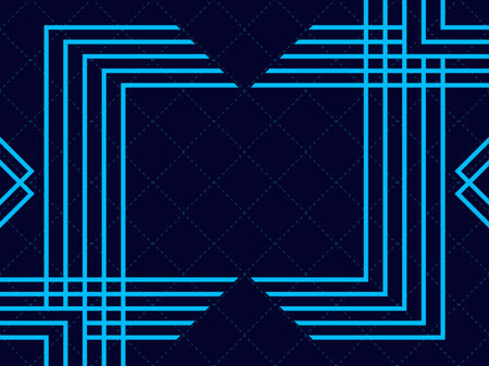 Art deco frame. Vintage linear border. Blue color of lines. The style of the 1920s and 1930s. Vector...