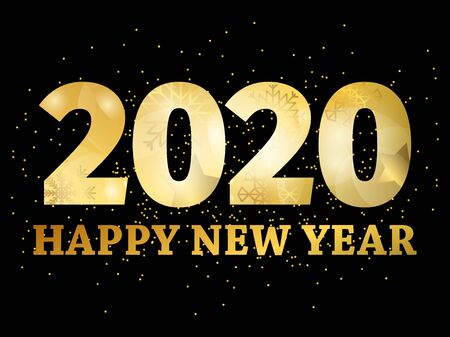 2020 Happy New Year celebration banner with golden gradient and sparkles. Vector illustrationのイラスト素材