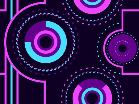 Seamless pattern in cyberpunk style, 80s retro futurism. Linear art and circles, dotted.のイラスト素材