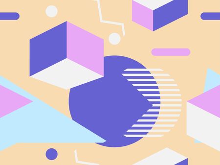 Geometric seamless pattern in 80s memphis style. Trend colors. Vector illustrationのイラスト素材