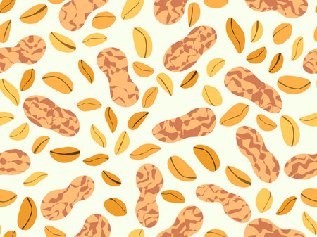Peanut seamless pattern. Roasted peanuts in shell. Background design for printing on wrappers,...