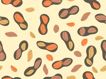 Peanut seamless pattern. Roasted peanuts in shell. Background design for printing on wrappers, packaging, fabrics and wallpapers. Vector illustrationのイラスト素材