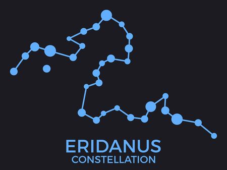 Eridanus constellation. Stars in the night sky. Cluster of stars and galaxies. Constellation of blue on a black background. Vector illustrationのイラスト素材