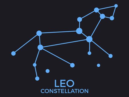 Leo constellation. Stars in the night sky. Cluster of stars and galaxies. Constellation of blue on a black background. Vector illustrationのイラスト素材