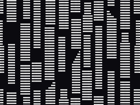 Windows of the night city seamless pattern. Black and white color. City view at night. Light in the...