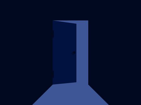Light from the open door. Blue color. Door is open inward. Vector illustrationのイラスト素材