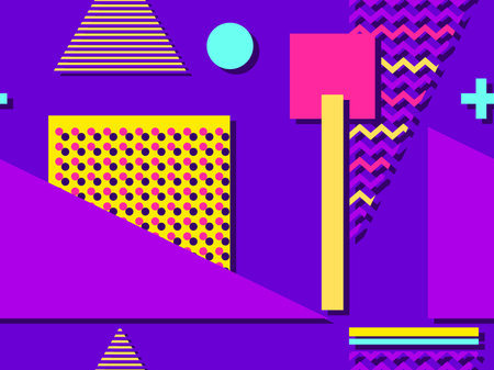 Seamless pattern in the style of the 80s and 90s with geometric shapes and memphis elements. Trendy...