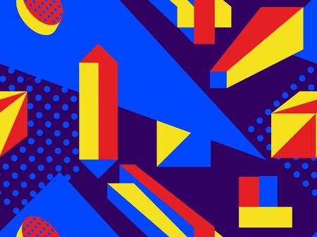 Memphis seamless pattern with geometric shapes in the style of the 80s. Eighties print colorful background for promotional products, wrapping paper and printing. Vector illustrationのイラスト素材