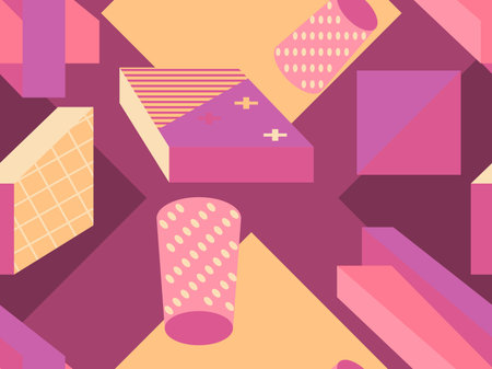 Memphis seamless pattern with geometric shapes in the style of the 80s. Eighties print colorful...