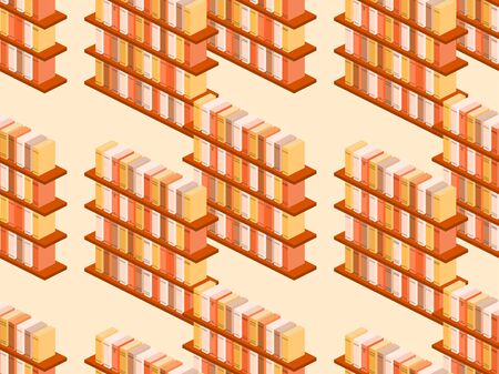 Bookshelf isometric seamless pattern. Books on a bookshelf, catalog, library. Vector illustrationのイラスト素材