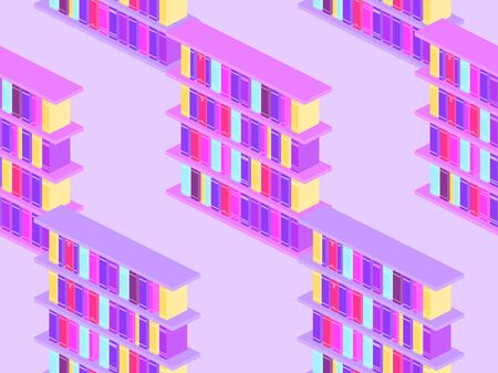 Bookshelf isometric seamless pattern. Books on a bookshelf, catalog, library. Vector illustrationのイラスト素材