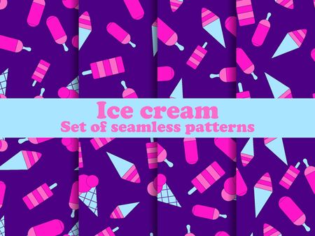 Ice cream set seamless pattern. Multi-colored ice lolly for brochures, promotional material and wallpaper. Vector illustrationのイラスト素材