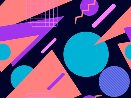 Memphis seamless pattern with geometric shapes in the style of the 80s. Eighties print colorful background for promotional products, wrapping paper and printing. Vector illustrationのイラスト素材