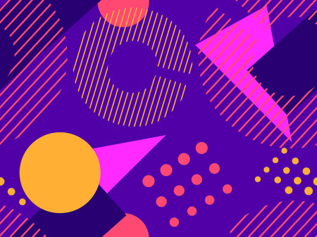 Geometric seamless pattern in style of the 80s. Geometric shapes triangles, squares, circles...