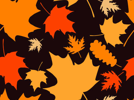 Autumn leaves seamless pattern. Falling leaves, leaf fall. Oak and maple. Background for wrapping paper, print, fabric and printing. Vector illustrationのイラスト素材