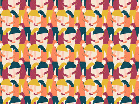People in a white medical mask seamless pattern. Violation of social distance. Face masks. Coronavirus quarantine. Vector illustrationのイラスト素材