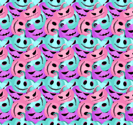 Spooky pumpkins seamless pattern. Jack-o-lantern. Halloween festive background for wrapping paper, print, fabric and printing. Vector illustrationのイラスト素材