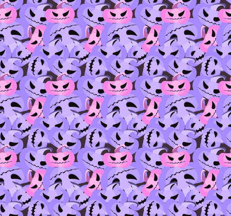 Spooky pumpkins seamless pattern. Jack-o-lantern. Halloween festive background for wrapping paper, print, fabric and printing. Vector illustrationのイラスト素材