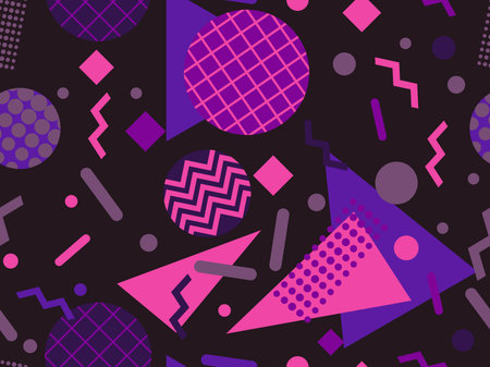 Seamless pattern with geometric shapes in the style of the 80s. Trendy retro background for printing...
