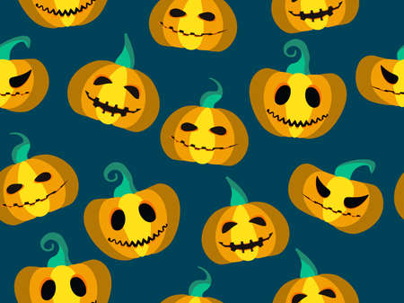 Spooky pumpkins seamless pattern. Jack-o-lantern. Halloween festive background for wrapping paper, print, fabric and printing. Vector illustrationのイラスト素材
