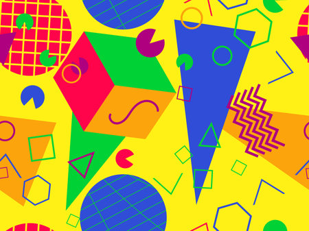 Memphis seamless pattern with geometric shapes in the style of the 80s. Trendy retro background for...