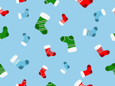 Christmas Stocking seamless pattern. Festive background with Christmas socks for greeting cards,...