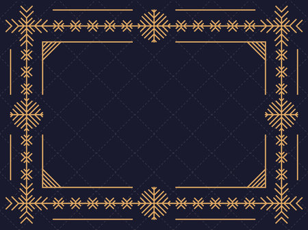 Christmas frame in art deco style with snowflakes. Line art vintage linear border. Design a template for invitations, leaflets and greeting cards. The style of the 1920s - 1930s. Vector illustrationのイラスト素材