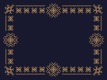 Christmas art deco frame with snowflakes. Line art vintage linear border. Design a template for invitations, leaflets and greeting cards. The style of the 1920s - 1930s. Vector illustrationのイラスト素材